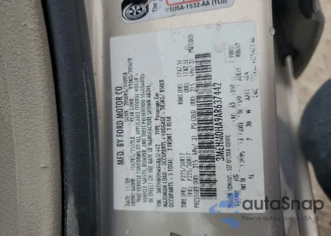 2010 Mercury Milan из США, поврежденный, VIN 3MEHM0HA9AR637442